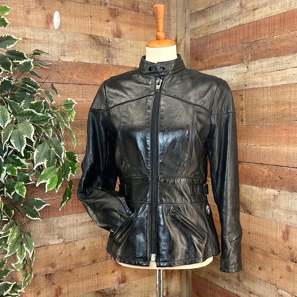 TAURUS Black Canadian Genuine Leather Quilted Liner Zippers Moto Coat